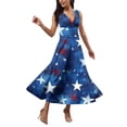 thumbnail image 4 of Women's Elegant Sleeveless Dress with Patriotic Print, V-Neck Loose Fit Design, Long Casual Sundress for Summer Outings,Blue L, 4 of 5