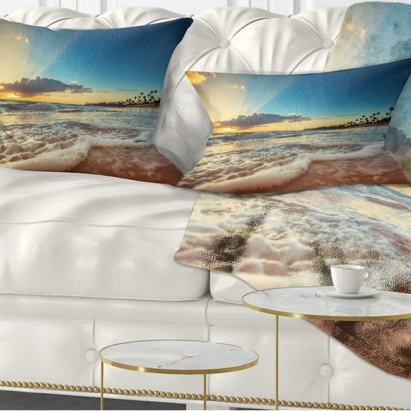 Designart Exotic Beach in Dominican Republic - Seashore Throw Pillow - 12x20
