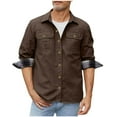 thumbnail image 3 of qolati Mens Twill Cargo Shirts Long Sleeve Casual Lightweight Button Down Shacket Plaid Lined Outdoor Work Jackets, 3 of 8