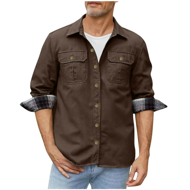 Men's Winter Casual Solid Color Lapel Button Long Sleeve Cargo Coat
