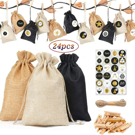 Gcvizuso Christmas Calendar, Advent Calendars, Christmas Pattern Candy Bag 1-24 Advent Calendar Bundle Linen Gift Bag