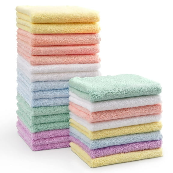 Baby Washcloths 24 Pack-Microfiber Coral Fleece Baby Bath Face Towel 7 x 9 Inch Extra Absorbent and Soft Burp Cloth and Wash Cloths for Newborn-Infants and Toddlers-Gentle On Sensitive Skin
