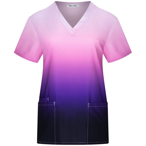 Minty Mint, Women's, Stretch Printed V-Neck Medical Scrub Top, Berry, M