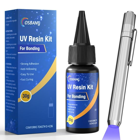 Kit de resina UV OSBANG para curar y pegar, 30 g, transparente con luz