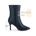 thumbnail image 6 of BLISSFUL STEP Women's Ankle Boots Square Toe Side Zip Stiletto High Heel Boots   Navy Blue 10, 6 of 7