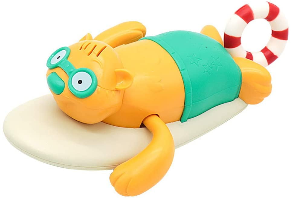 Pull String Baby Bath Toy Pull & Go Beaver Cute Surfing Beaver Swimming Beaver Windup Clockwork Bathtub Toy for Toddlers (Random Color)
