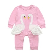 Baby Girl Cotton Long-sleeved Jumpsuit Infant Embroidered Swan Soft Cotton Climbing Suit Kids Romper for Autumn Winter