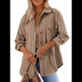 thumbnail image 1 of Camisas de Punto Extragrandes para Mujer, Blusas de Trabajo de Larga con Botones, Blusas de Moda de Otoño. Caqui XXL, 1 of 3