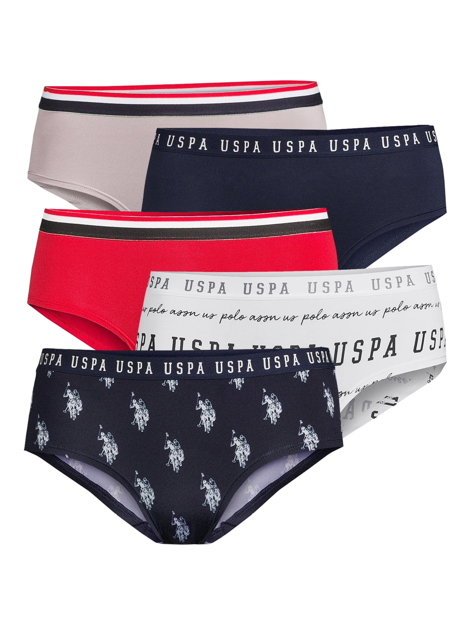 U.S Womens 3 Pack Dotted Waist Boyleg Panties Set Heather Grey/White/Black Medium Polo Assn 