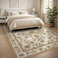 thumbnail image 3 of ODIKA 8'x10' Washable Area Rug Non-Slip Chair-Friendly Mat Fall Boho Distressed Botanical Vines Border Cream Neutral Vintage Refined for Dining Room, Large Office, Lounge, 3 of 7