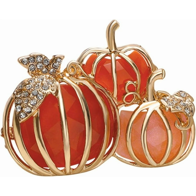 Épingle Broche Citrouille en Strass pour Femmes Mignonne Cristal Halloween Action de Grâce Feuille Verte Citrouilles Broches Épingles de Revers Automne Fête Chapeau Sac Complet Robe Accessoires Bijoux