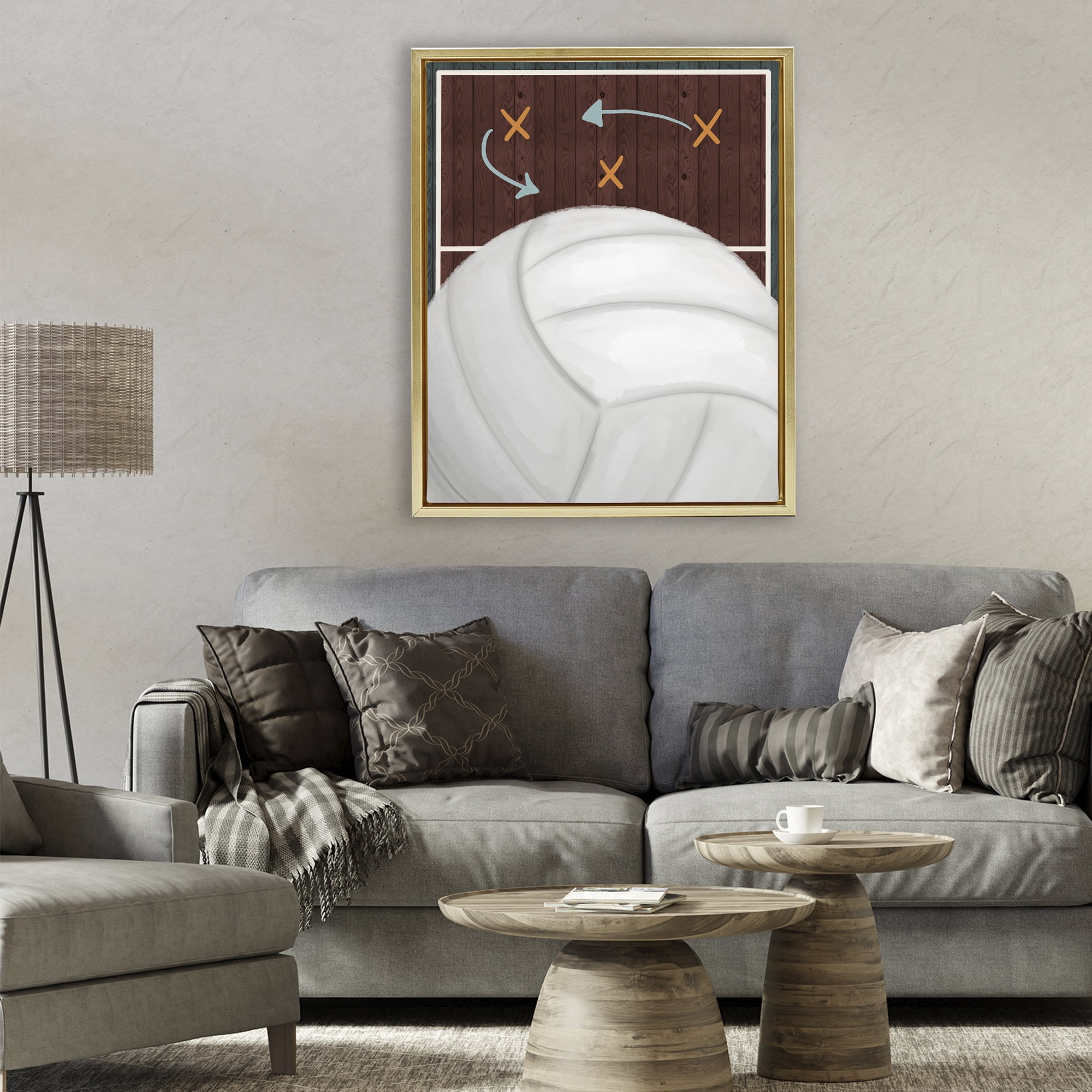 Stupell Industries Volleyball Court Tactics Gold Framed Floater Canvas Wall Art, design by Jennifer Stith