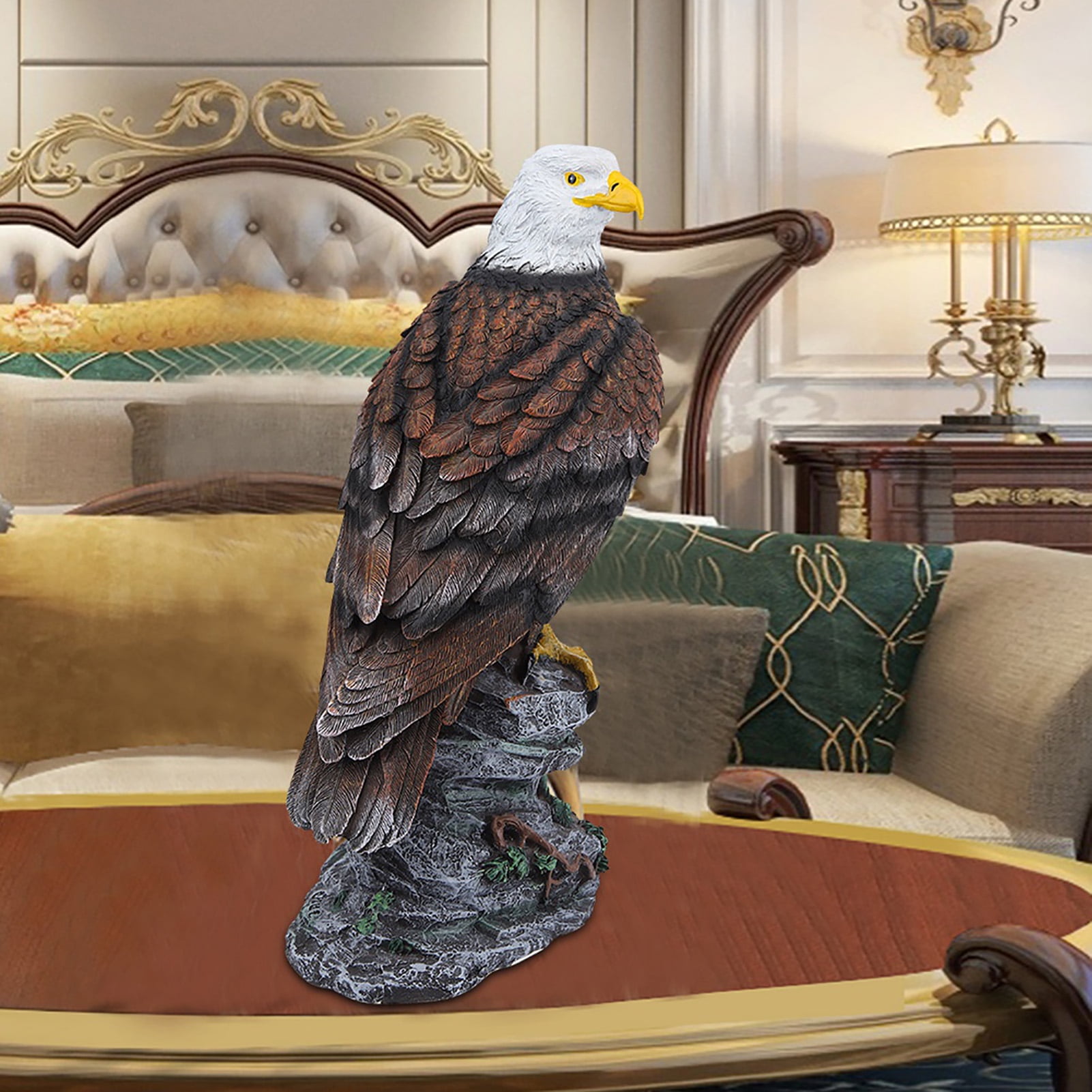 Outdoor Garden Decor Sculptures Statues , Bald Eagle Stand on Stone Animal Figurine Decorations for Lawn Yard, Home Patio Decor Gardening Gifts