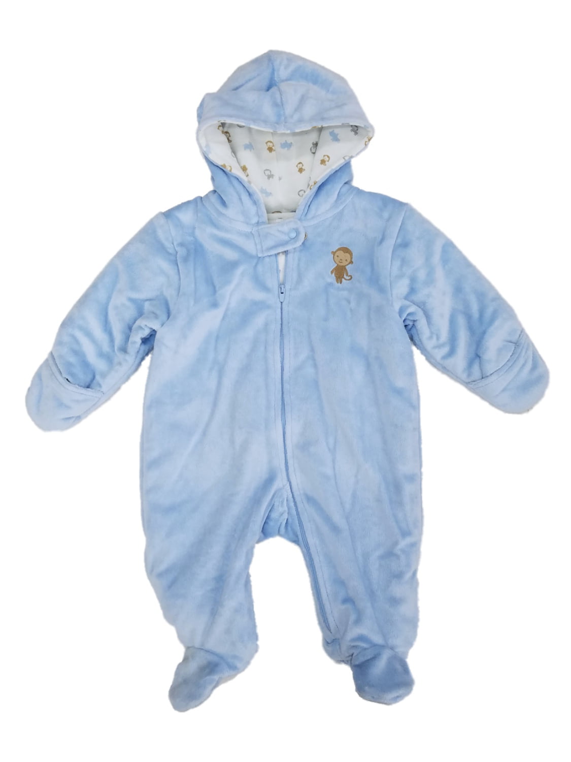 Carter's Carters Infant Boys Blue Plush Monkey Pram Baby Bunting Snowsuit Size 36 Months