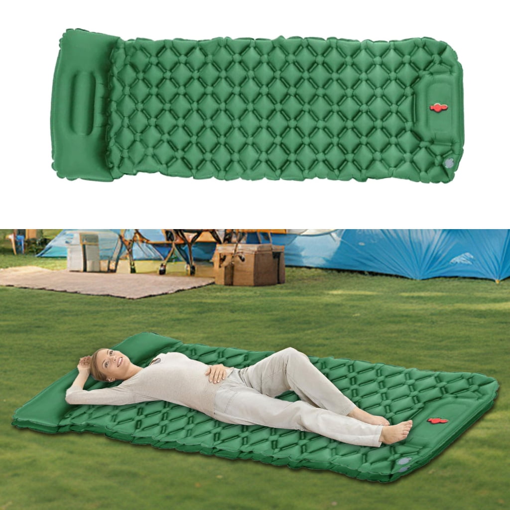 Hiking Sleep Pad with Pillow Outdoor Inflatable Mattress Backpacking Air Mattress Quick Inflation Folding Bed