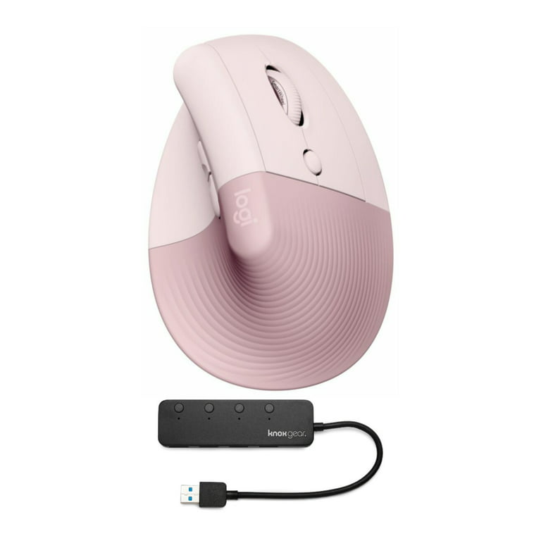 and Vertical Lift USB Mouse Logitech Hub Wireless 3.0 Ergonomic (Rose)