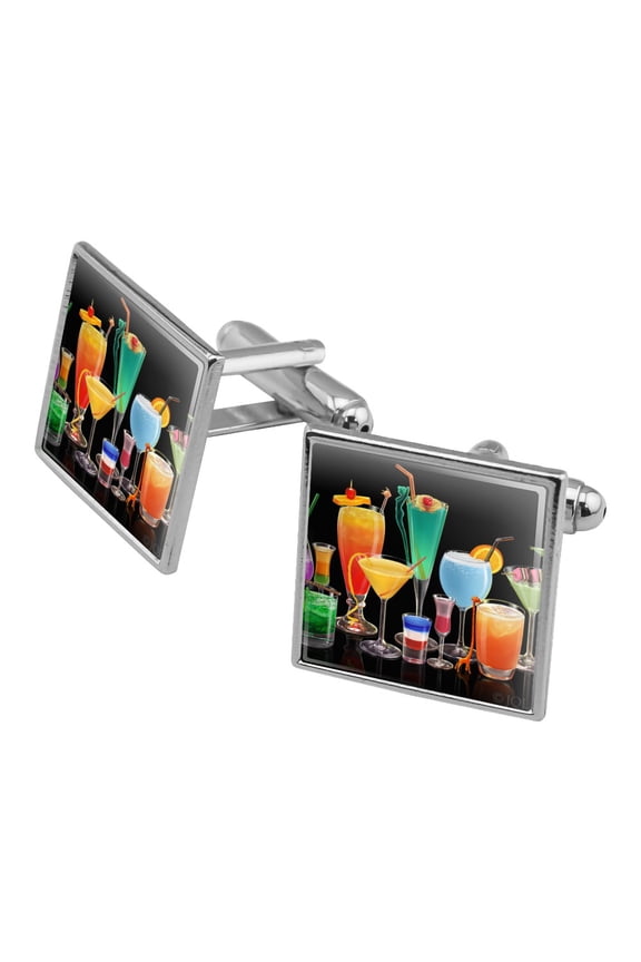 Cocktails Cocktail Drinks Bar Happy Hour Square Cufflink Set - Silver or Gold