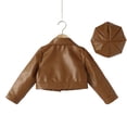 thumbnail image 5 of Godderr Girls Leather Jacket Short Coats for Baby Toddler Ruffle Edge Lapel Leather Zipper Outerwear Fall Winter with Hat Motorcycle Jackets Brown PU Faux Leather Coat for 2-7Y, 5 of 6