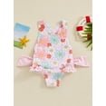 thumbnail image 3 of Aojekbee Toddler Kids Girls Swimsuit Floral Print Bowknot Beachwear Sleeveless Ruffles Summer Beach Bathing Suit, 3 of 9