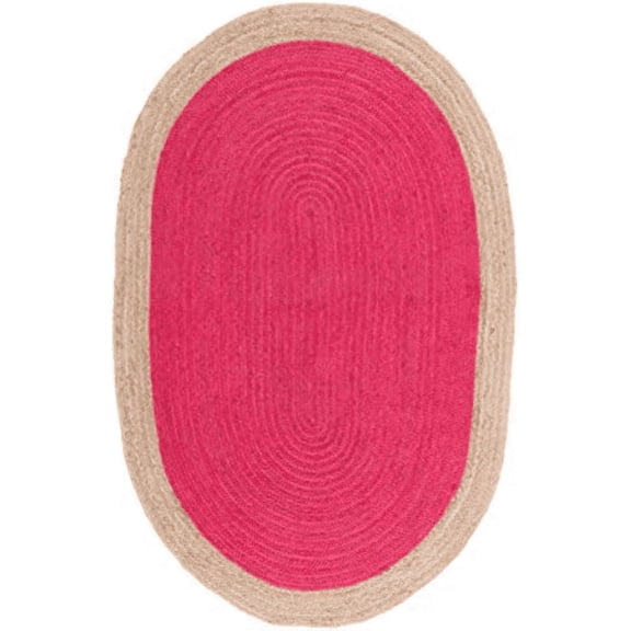 Jaipur Art And Craft Hand Braided Oval Braided Reversible Jute Area Rug Dark Pink with Beige Border Carpet Rug Size - (12x15 Sq Feet), (144x180 Inches), (360x450 CM)