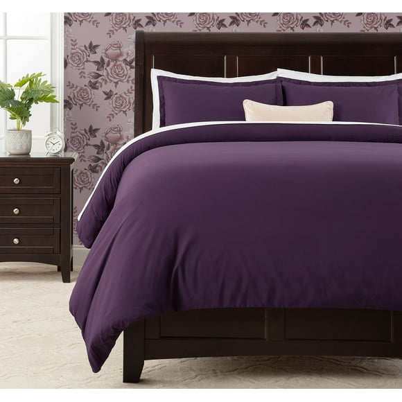 Chanasya Premium Solid Duvet Cover Set - Duvet Cover (90” x 90”) & 2 Pillow Shams (20” x 26”) - 3-Piece Set - Aubergine, Queen Size