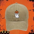 thumbnail image 2 of LEKODE Men Women Pumpkin Embroidered Washed Baseball Cap, Vintage Distressed Curved Brim Hat, Adjustable Holiday‑theme Sun Cap for Party Travel Daily Use Khaki One Size, 2 of 3