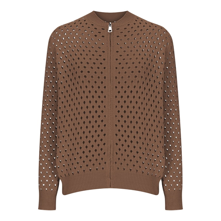 Women's Casual Hollow Knitwear Zipper Jacket,Crochet Jackets For Women...