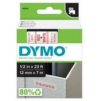 DYMO Standard D1 Labeling Tape for Label Makers, Red Print on White, 1/2'' W x 23' L, 1 Count