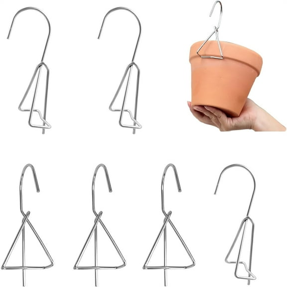 Topboutique Plant Hooks for Hanging,6 Pcs Clips for Clay Pot,Terracotta Pots Hangers,Wall Mounted Plant Holder Hooks,Stainless Steel Pot Hanging Hook Garden Plants Accessory for Hanging Planters