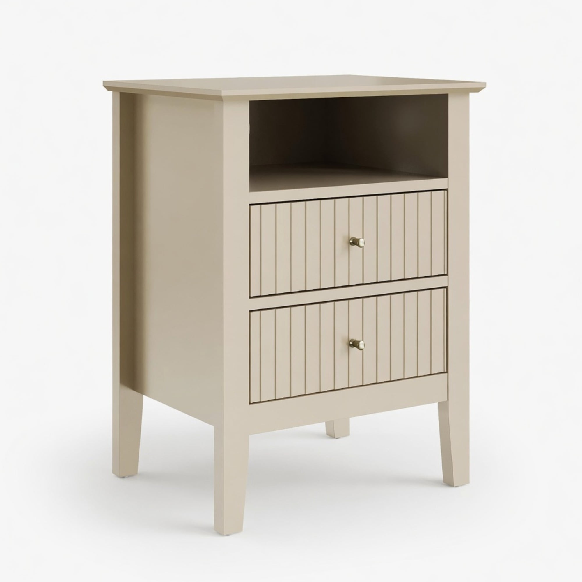 18" Beige Fluted Nightstand with 2 Drawers - Modern Bedroom Sofa Side Table