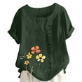thumbnail image 1 of Pisexur Hauts d'Été pour Femmes, Hauts pour Femmes, Hauts de Sortie pour Femmes, Hauts pour Dames, T-Shirt d'Été à Col Rond Manches Courtes Mode Décontractée Imprimé Bouton Vert Armée,m, 1 of 5