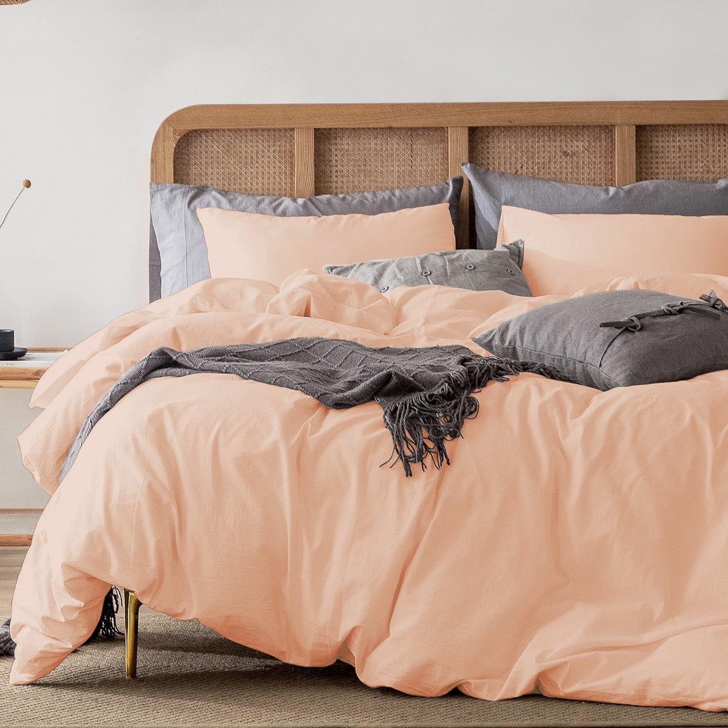 3 Piece Duvet Cover Set Luxury 800 Thread Count 100% Egyptian Cotton Eastern King (118"x110") Inch Duvet Cover with Zipper Closure & Corner Ties - Blush Solid