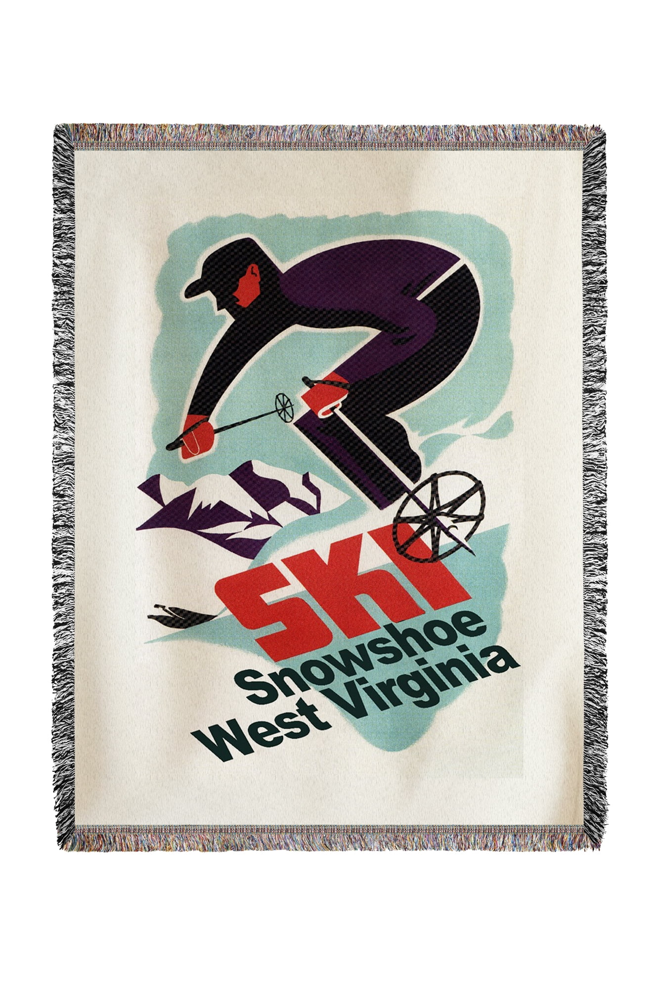 Snowshoe, West Virginia Vintage Skier Lantern Press Poster (60x80 Woven Chenille Yarn Blanket) by Lantern Press