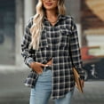 thumbnail image 5 of Shadoumai Women Plaid Shirt Jacket Seams Raw Edge Washed Oversized Shirt Jacket With Pockets Flannel Button Down Long Sleeve, 5 of 6