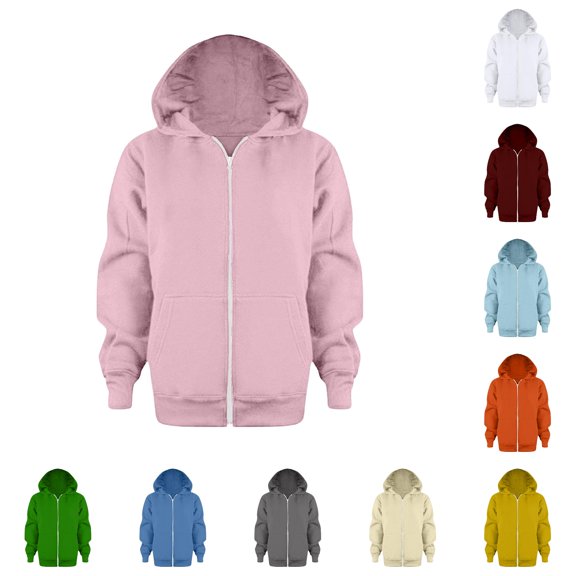 Oiyii Little Girls' Basic Zip Up Hoodie Solid Long Sleeve Hooded Sweatshirt with Pocket Daily Hoodies,Pink