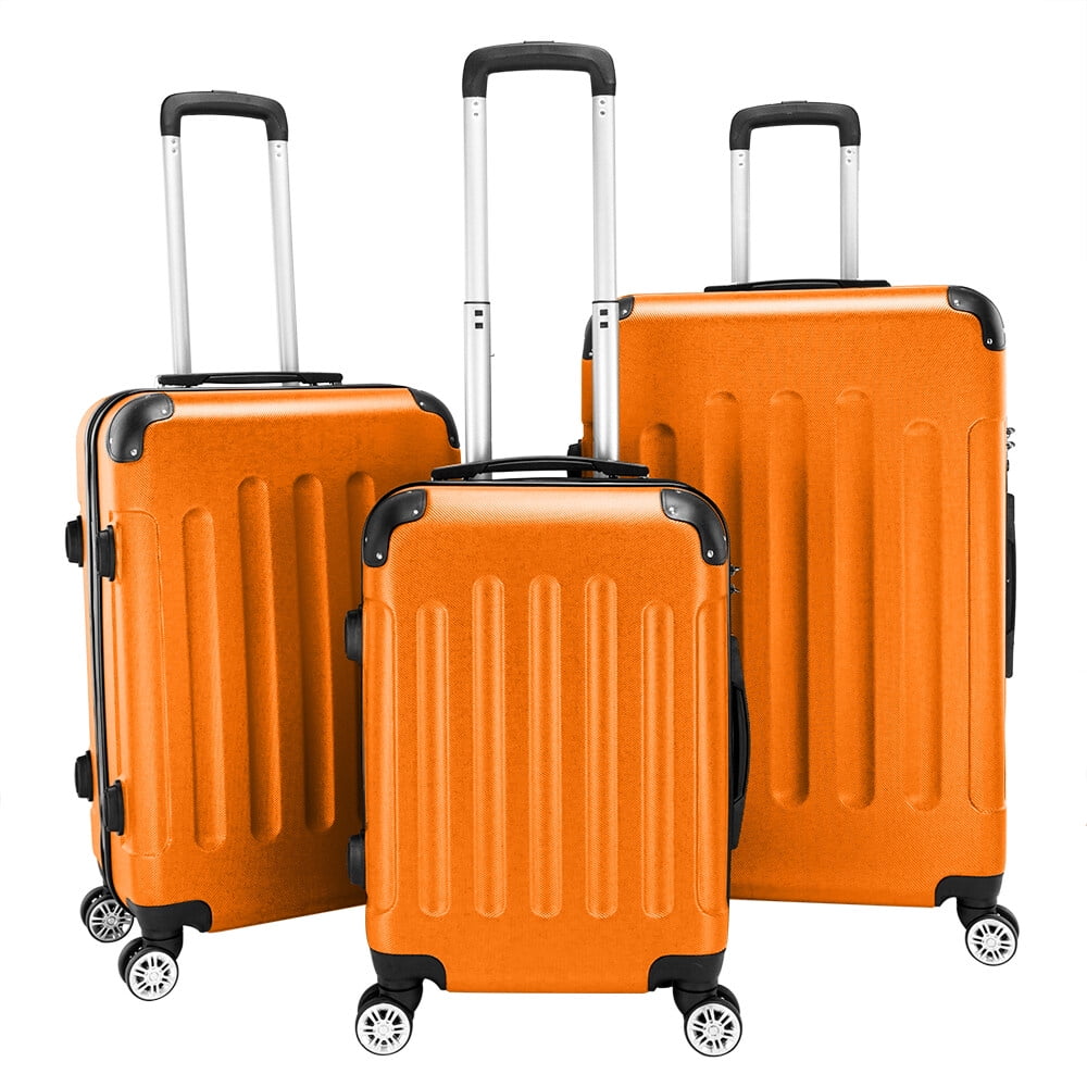 Kepooman 3 Piece Travel Luggage Sets, Lightweight ABS Luggage Suitcase, 360° Spinner Wheels Travel Set Bag3-in-1 Portable ABS Trolley Case 20"/24"/28" , Orange