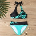 thumbnail image 3 of Hvot&aat Women's Color Block Print Bikini Sets Twist Front Two Piece Backless Halter Swimsuit, 3 of 4