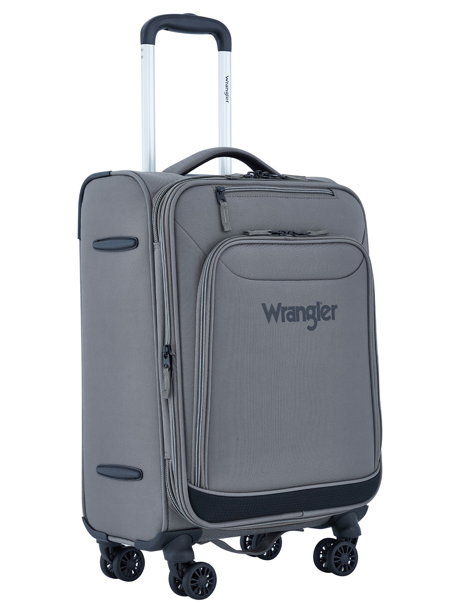 Wrangler 20-inch Soft-Side Expandable Rolling Carry-on with 8-Wheel Spinner System, Sharkskin Grey