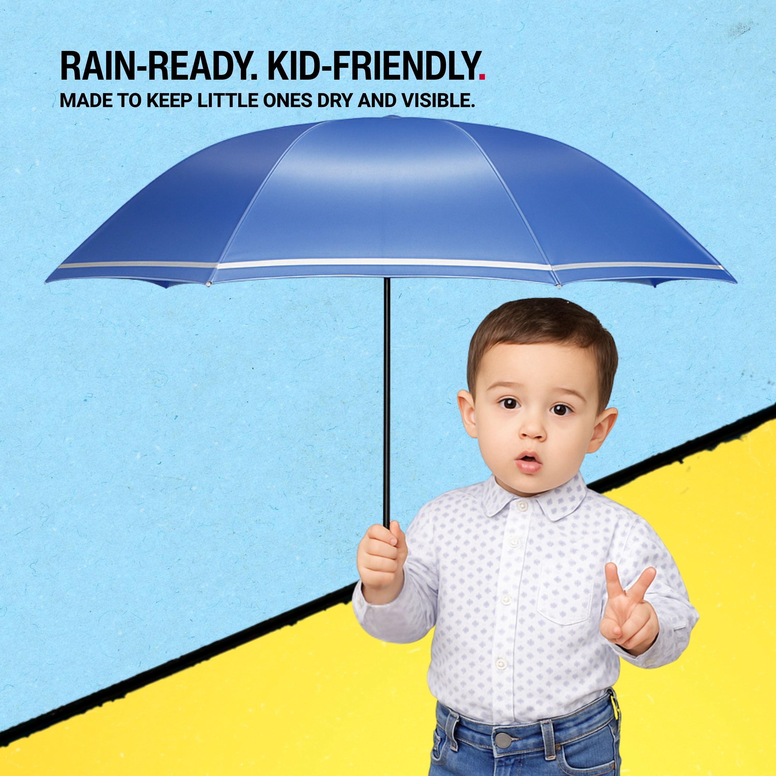 Knirps Surf Rookie Manual Rain Umbrella for Elementary and Middle School Kids – 35.4" Canopy with Reflective Safety Stripe, Lightweight Design, Wind Tunnel Tested, Carrying Case Included
