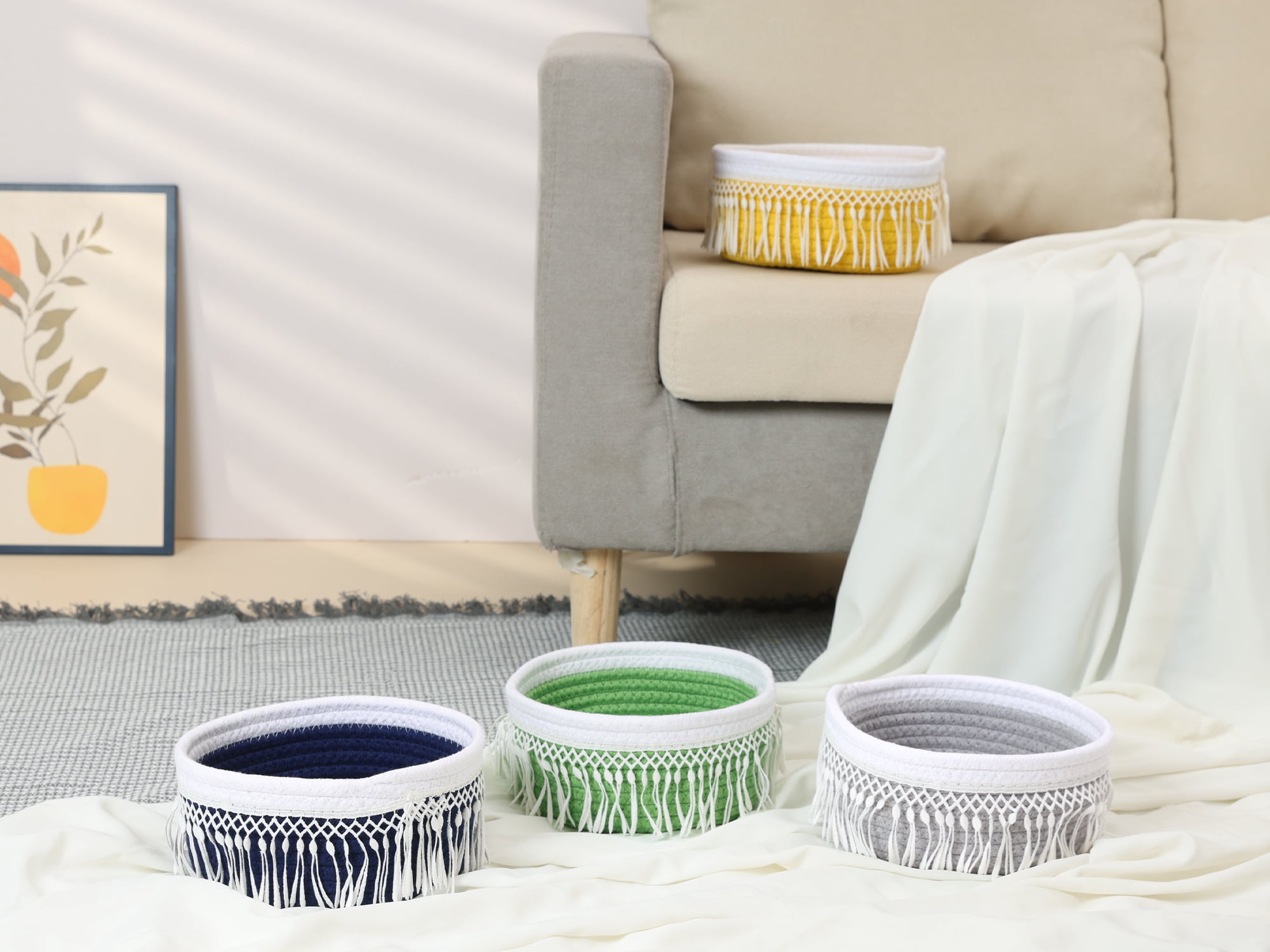 Unique Bargains 1 Pack Woven Storage Basket for Entryway Desk Yellow 8.1*3.7in