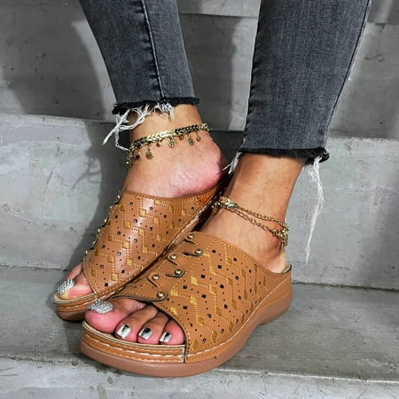 

mishuowoti slipper for women 2023 fashion women summer hollow out wedges shoes beach peep toe breathable sandals