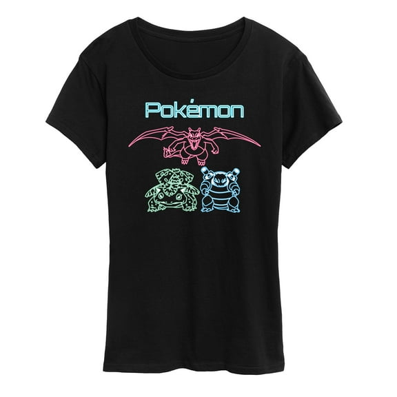 Pokémon - Neon Charizard Venusaur Blastoise  - Women's Short Sleeve Graphic T-Shirt