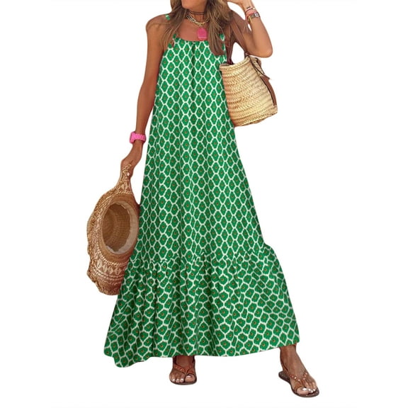 Baby Sweetie Women Boho Summer Long Dress Sleeveless Loose Spaghetti Strap Casual Party Dress for Beach Streetwear