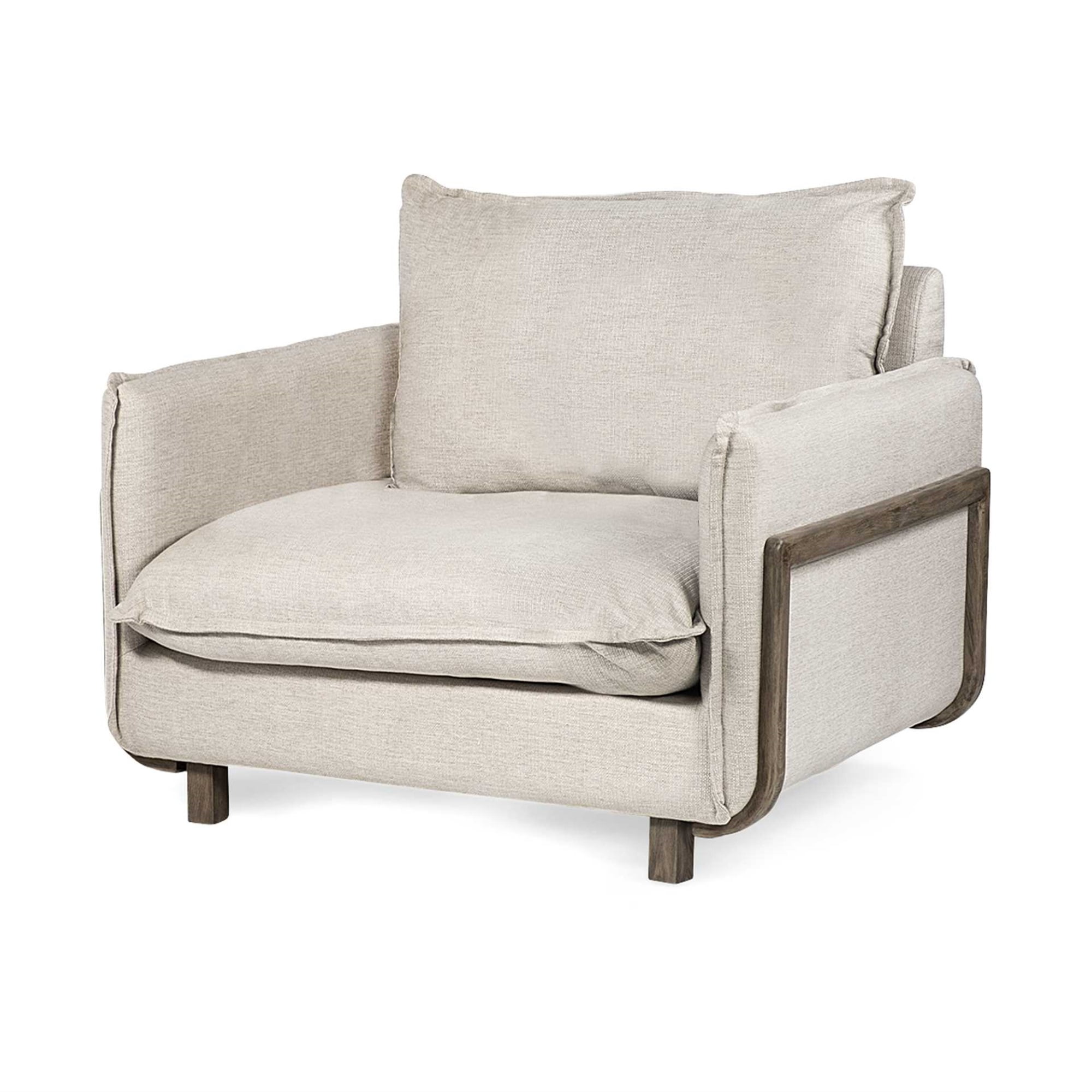 Cream Upholstered Fabric Seating Wide Accent chair w/ Wooden Frame and