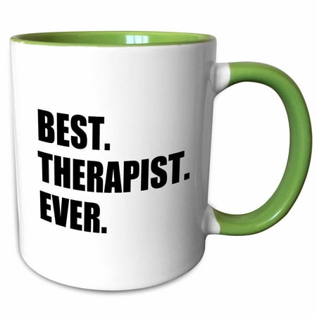 3dRose Best Therapist Ever, fun gift for shrinks and therapy jobs, black text - Two Tone Green Mug, (Best Light Therapy For Rosacea)