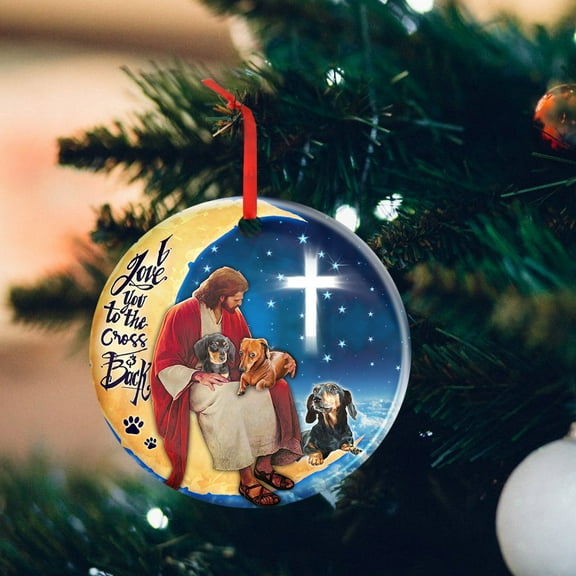 Ceramic Christmas Tree Ornaments, Dachshund Dogs Circle I Love You To The Cross And Back MLH2058O Hanging Ornament With Ribbon, Christmas Gifts - Circle, 1 Pcs