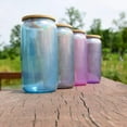 thumbnail image 5 of 16oz Sublimation blank Holographic iridescent Glitter glass Jar Cans Tumblers (Includes Bamboo Lid  Straw), 5 of 11