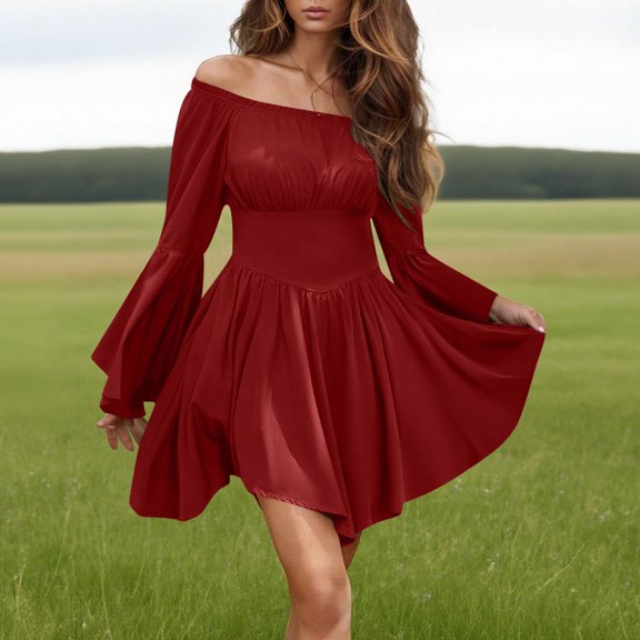 Guieoi Women's Gothic Renaissance Dress - Courtly Style Red S