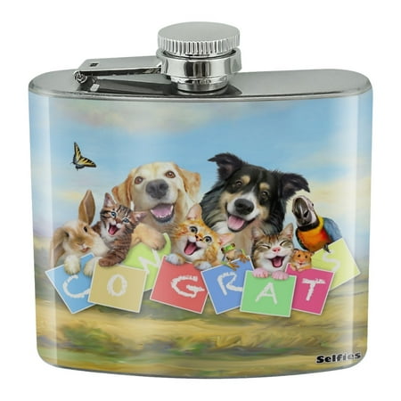 

Pet Congratulations Selfie Dogs Cats Stainless Steel 5oz Hip Drink Kidney Flask