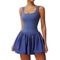 thumbnail image 1 of PISONIC Robe de Tennis et de Golf pour Femmes avec Soutien-Gorge Intégré, Short, Dos Nu, Encolure Carrée, Mini Jupe Bouffante, Robes Athlétiques avec Poches, 1 of 8